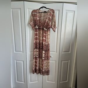 W5 Ethnic Pattern Maxi Dress in Cream and Brown